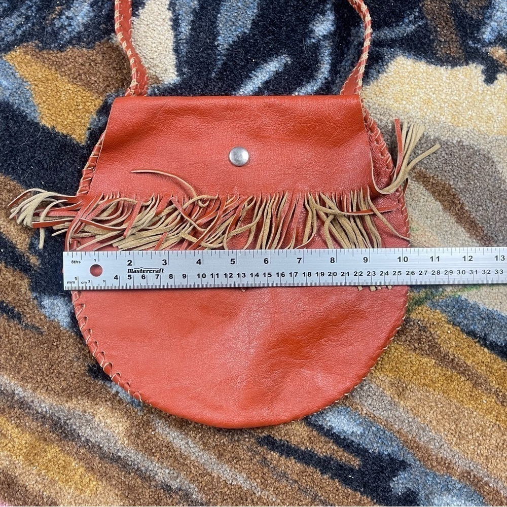 Vintage Leather Orange Bag with Fringe and Snap Closure - Picture 9 of 11